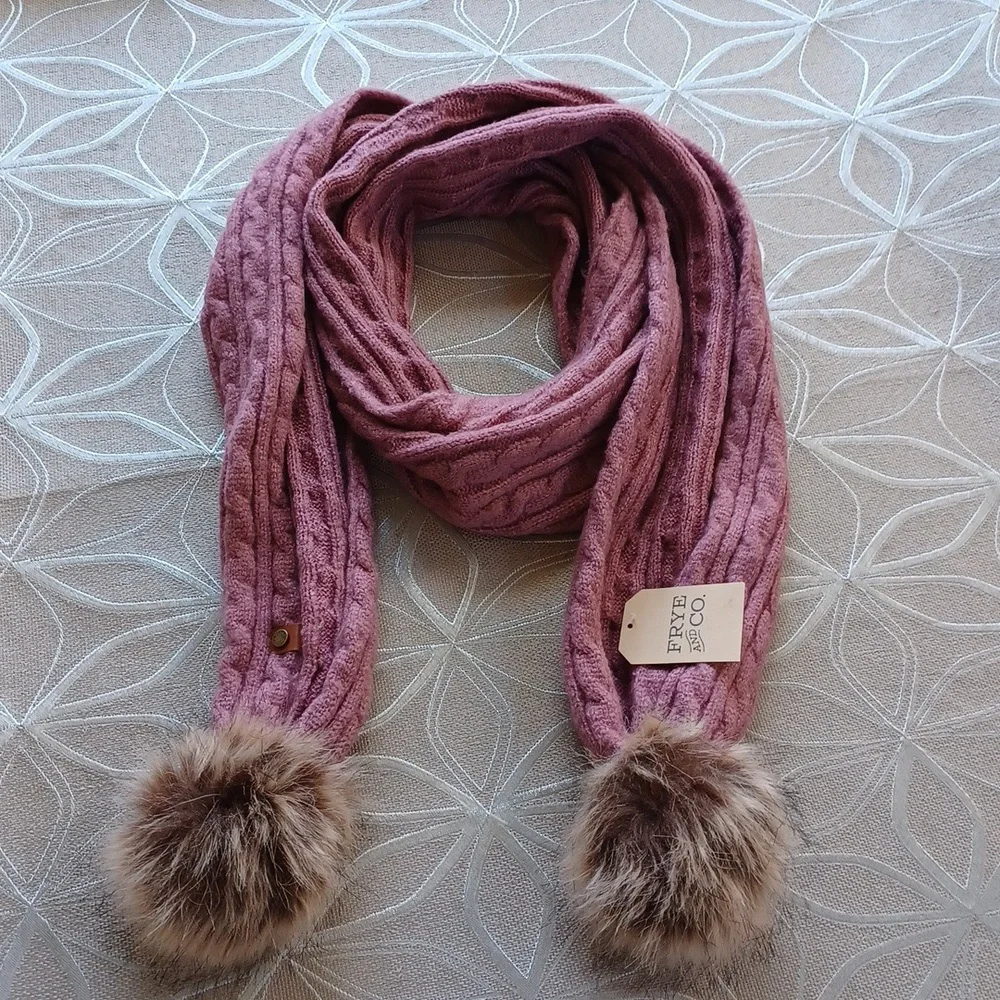 Frye Cable Knit Scarf with Pom Poms!